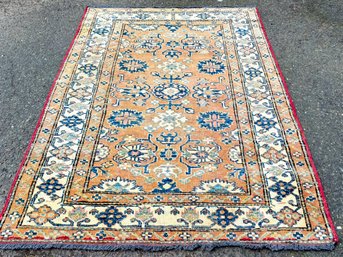 A Vintage Indo Persian Hand Knotted And Dyed Wool Rug