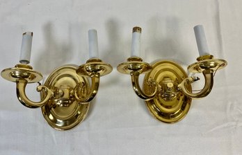 Pair Of Polished Brass Faux Candle Wall Sconces