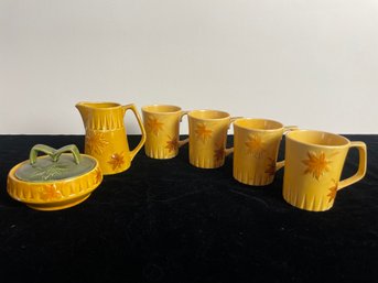 Retro MCM Ceramic Tea Set Golden Yellow Autumn Fall Leaves Motif