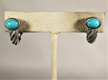 Judith Ripka Sterling Silver Turquoise Pierced Hoop Earrings