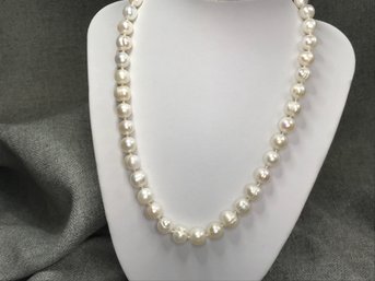 Stunning Genuine Cultured Baroque 18' Pearl Necklace - Nice Large White Pearls - Lovely Ornate Clasp !