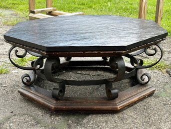 A VINTAGE 1970's Soapstone And Wrought Iron Coffee Table - Gothic Revival Glamour!