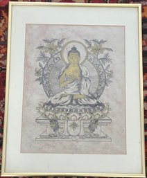 Framed Tibetan Buddha Hand Colored Print