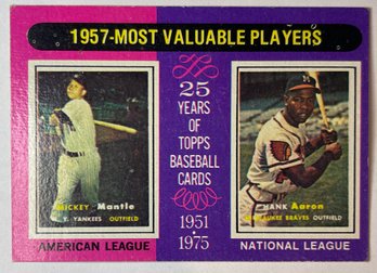 1975 Topps #195 1957 MVPs Mickey Mantle And Hank Aaron