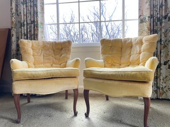 Pair Of Mid Century Chair In Crushed Yellow Velvet Upholstery .
