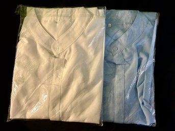 2 New Size 5XL Collarless Button Down Shirts Light Blue And Grey