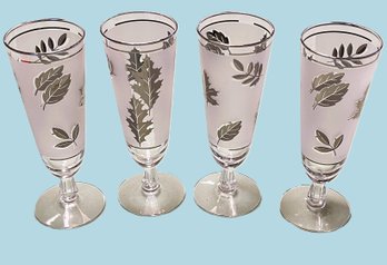 Mid Century Libbey's Glass Company Silver Leaf 8.25' Pilsner Glasses