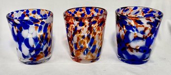 Trio Of Handblown Speckled Murano Style Votive Candleholders