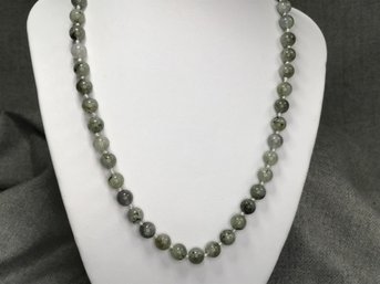 Wonderful Brand New 19' Greenish / Grayish Jade / Quartz Bead Necklace With Sterling Silver Ring Clasp