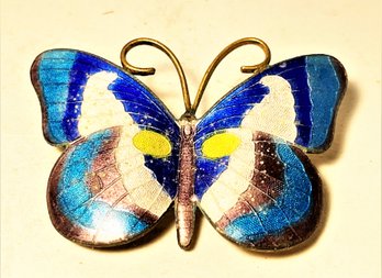 Large Gilded Silver Multi Colored Enamel Butterfly Brooch