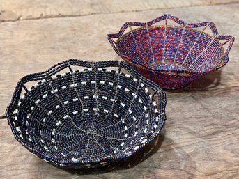A Pair Of African Beaded Baskets