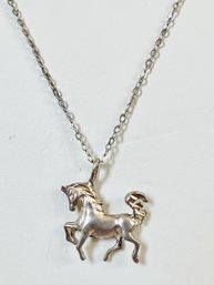 VINTAGE STERLING SILVER HORSE PENDANT ON 18K GOLD PLATED CHAIN