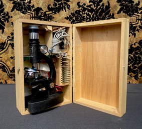Vintage Lafayette Zoom Microscope 50x-750x Set W/ Wooden Box