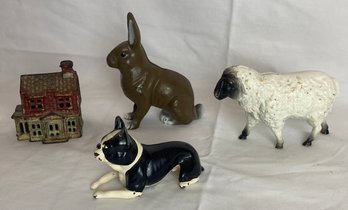 Cast Iron Animals And Small House