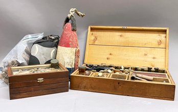 Antique Shotgun Shell Kit, Buoy, And Framed Rope Knots