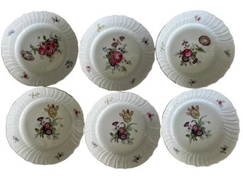 Six Royal Copenhagen Plates With Basketweave Edge & Gold Trim