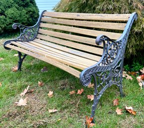 Charming Vintage Wood And Cast Iron Bench