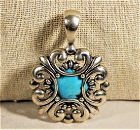 Fine Sterling Silver And Genuine Turquoise Large Pendant Enhancer