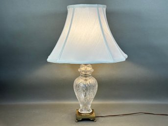 A Quality Table Lamp In Cut Crystal With A Deluxe Bell Shade