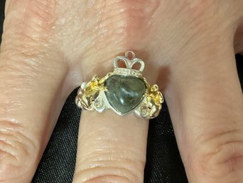 Claddagh Ring,  Sterling Silver And 14k Gold Angels
