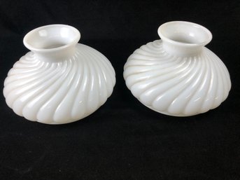 Pair Of White Swirled Lamp Globes