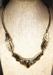 Vintage Mexican Alpaca Silver Abalone Shell Inlaid Necklace