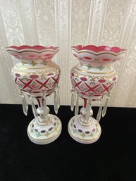 2 Piece Bohemian Cranberry Mantle Candle Luster