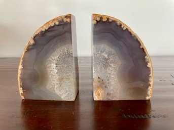 West Elm Polished Geode Section Bookends, Made In Brazil