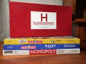 Four (4) Fantastic MONOPOLY Games - Harvardopoly -  The Simpsons - Maineopoly - Sealed Classic Monopoly