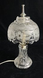 Vintage Crystal Glass Lamp With Frosted Flowers