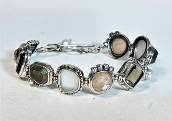 Sterling Silver - Signed Bracelet With Gemstones  8 1/4'