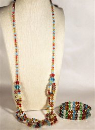 Fun Cut Crystal Elongated Necklace And Matching Bracelet