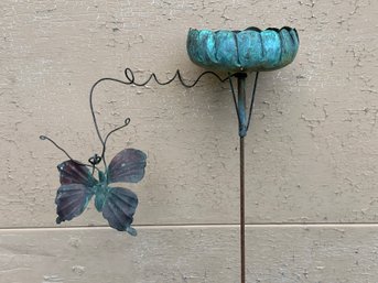 Garden Decor: A Butterfly & A Bloom In Copper With Verdigris On A Spike