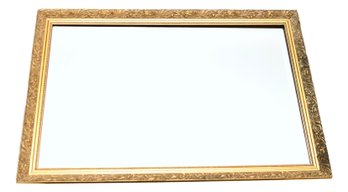 Classic Beveled Rectangular Gold Gilt Wall Mirror With Foliage And  Bead Relief