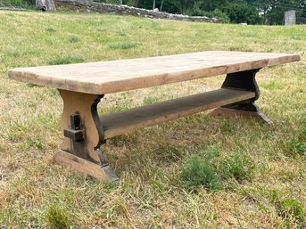 A Rustic Wood Trestle Coffee Table