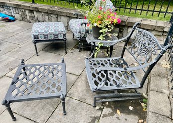 Pair Of Hanamit Tuscan Cast Aluminum Rocker Chairs And Ottomans