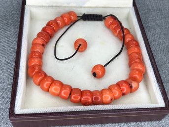 Wonderful Brand New Adjustable Orange Coral Bead Bracelet - Very Well Made - Stays Nice And Tight  - WOW !