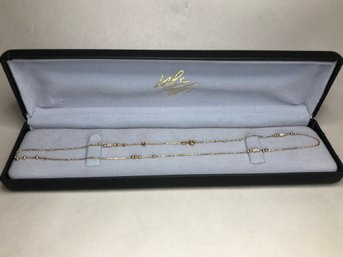 Lovely Very Delicate Vintage 14K Yellow Gold Bead & Freshwater Pearl Necklace - Very Pretty Piece - 0.9 Dwt