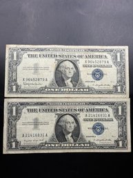 2 $1 Silver Certificates 1957-A, 1957-B