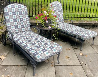 Pair Of Hanamit Tuscan Wheeled Loungers, Round HT Table & Potted Plant