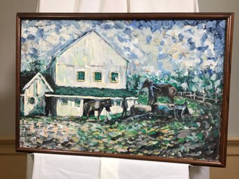 Original James Pascucci Painting Of Barn & Horses - Very Nice Paining - Unsigned - SKU: 88