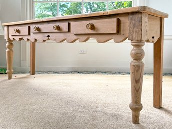 A Gorgeous And Long Pine Console With Scrolled Serpentine Edge