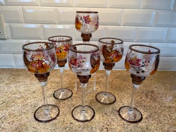 6pc Fall Inspired Hand Painted Crackle Glass Wine Goblets