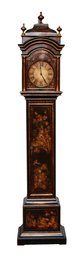 Hand Painted Ebony Chinoiserie Grandfather Case Clock  In The Style Of George III