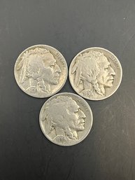 3 Beautiful Buffalo Nickels 1936, 1936-D, & 1936-S