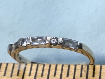 Mid Century Art Deco 925 Sterling Silver Baguette Band Diamond Ring - Size 7,1/2