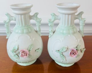 2 Small Vases With Rose Detail 4.5'