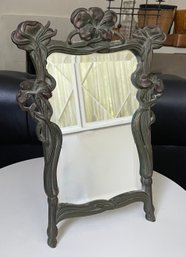 Antique Art Nouveau Cast Iron Mirror With Poppies