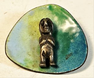 Odd Peruvian Sterling Silver And Enamel Brooch Having Nude Figureq