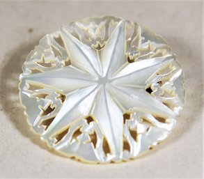 Vintage Hand Carved Mother Of Pearl Circular Brooch Pin